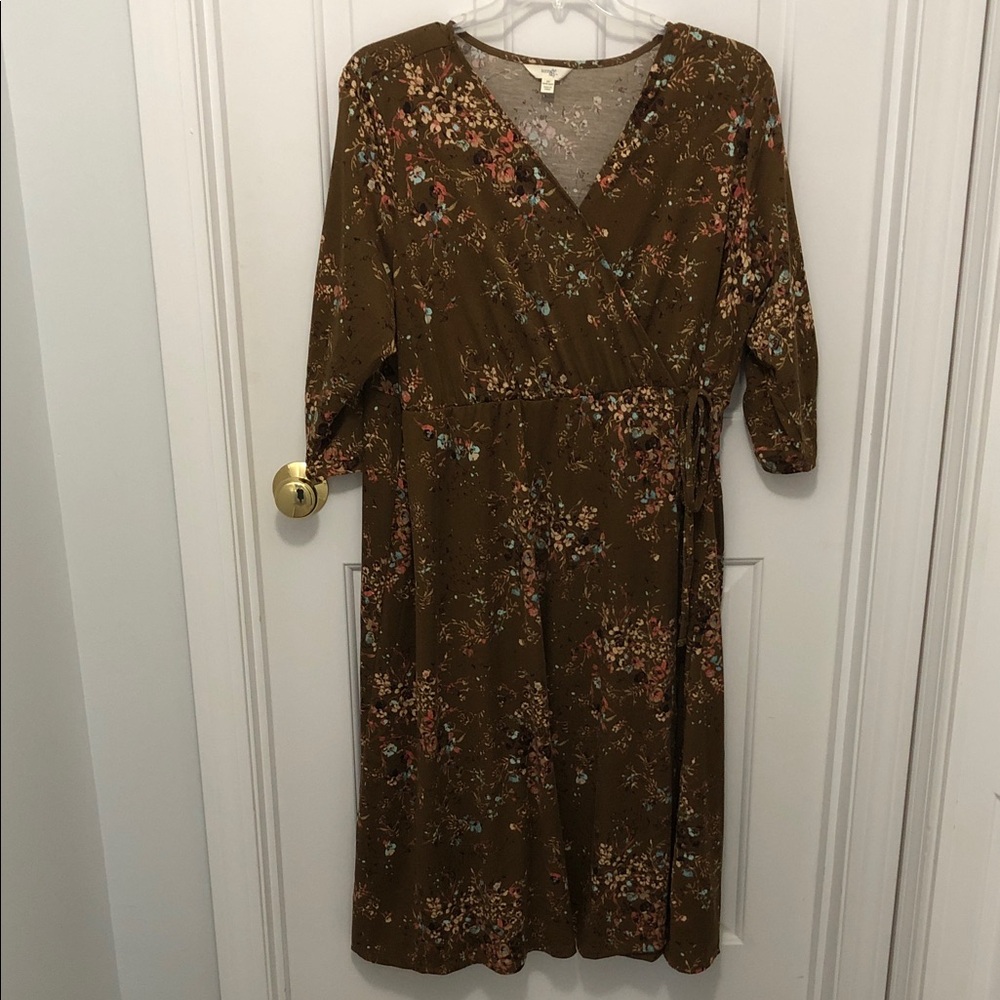 Terra & Sky Brown Floral Faux-Wrap Midi Dress